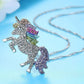 14K White Gold Plated Rainbow Crystal Unicorn Shine Necklace 18 Inch Twisted Chain for Woman or Teen Special Occasion