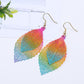 Metal Mesh Dangling Double Bold Rainbow Leaf Earrings for Woman Special Occasion Birthday Holiday Everyday Fashion