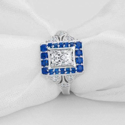 Eliza En Bleu 1CT Emerald Cut Vintage Era IOBI Simulated Diamond Ring