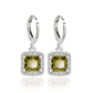 Regal Princess Cut Halo Swiss CZ Drop Hoop 18K Gold Plated Earrings for Woman