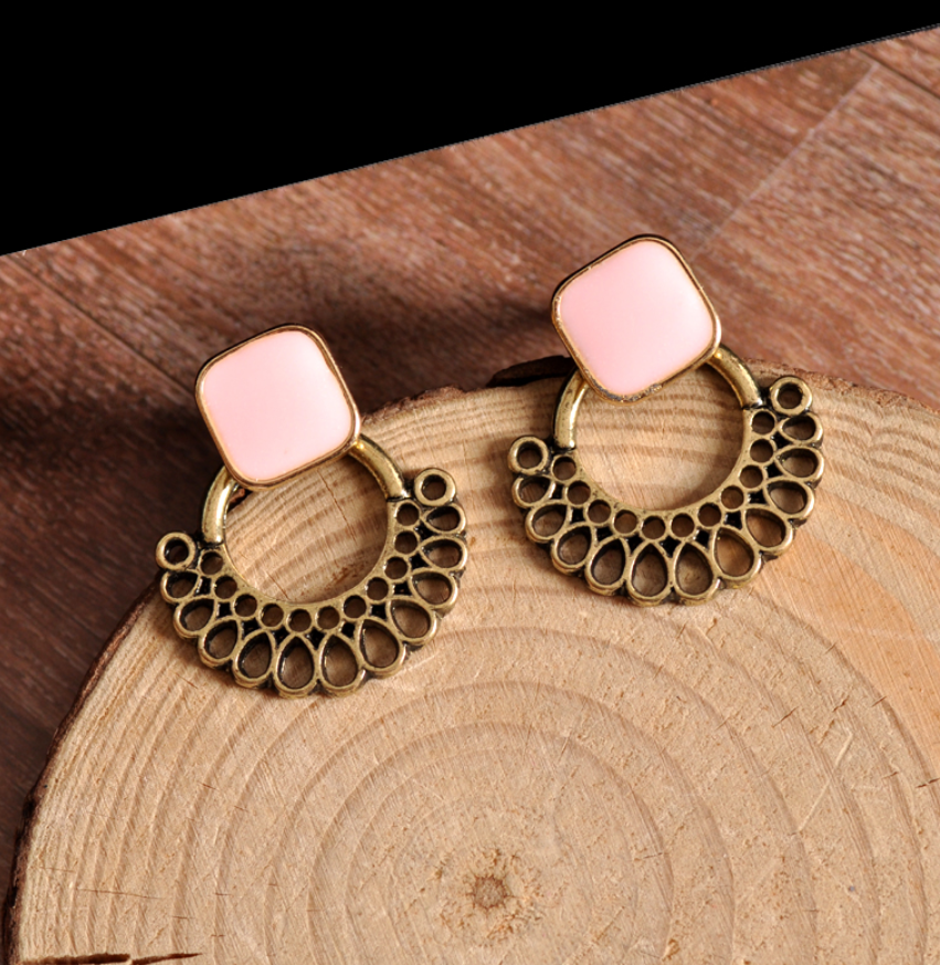 Mauve Button Stud Earrings with Jacket