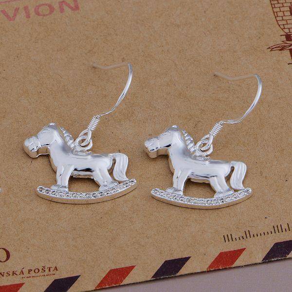 Rocking Horses Polished Finish Silver Dangling Hook Earrings for Woman