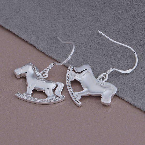 Rocking Horses Polished Finish Silver Dangling Hook Earrings for Woman