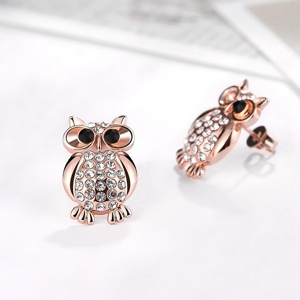 Rosy Zirconia Owl Stud Earrings for Women