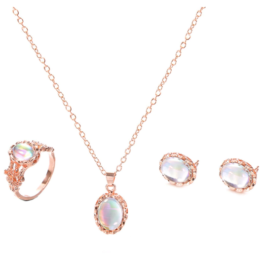 Rose Gold Opaline Cabochon Jewelry Set for Woman
