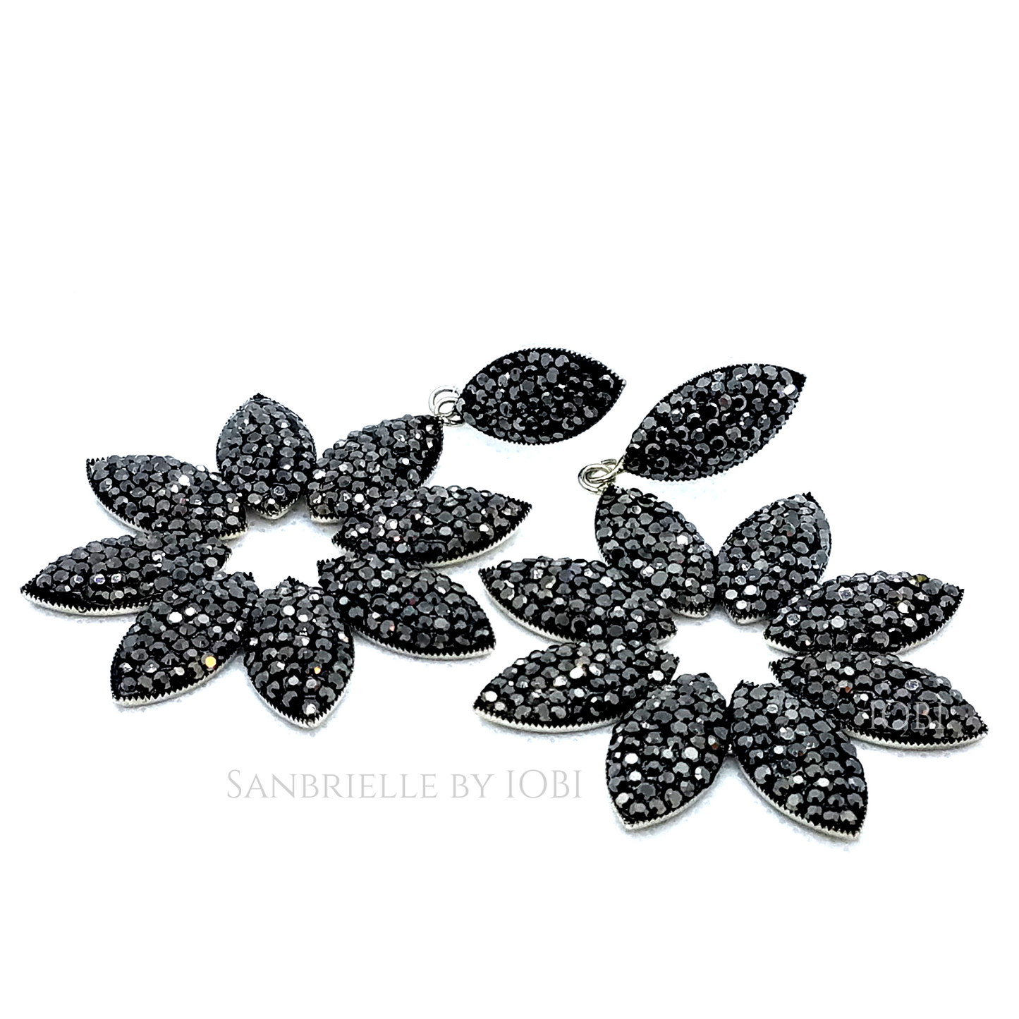 Black Turkish Crystal Flower Earrings