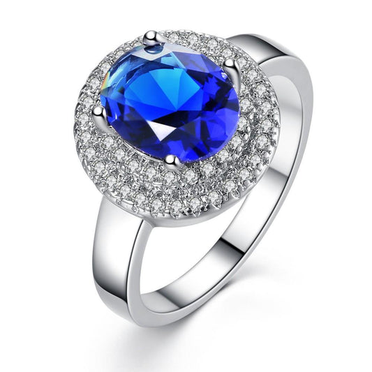 Princess Blue Zirconia Double Halo Ring
