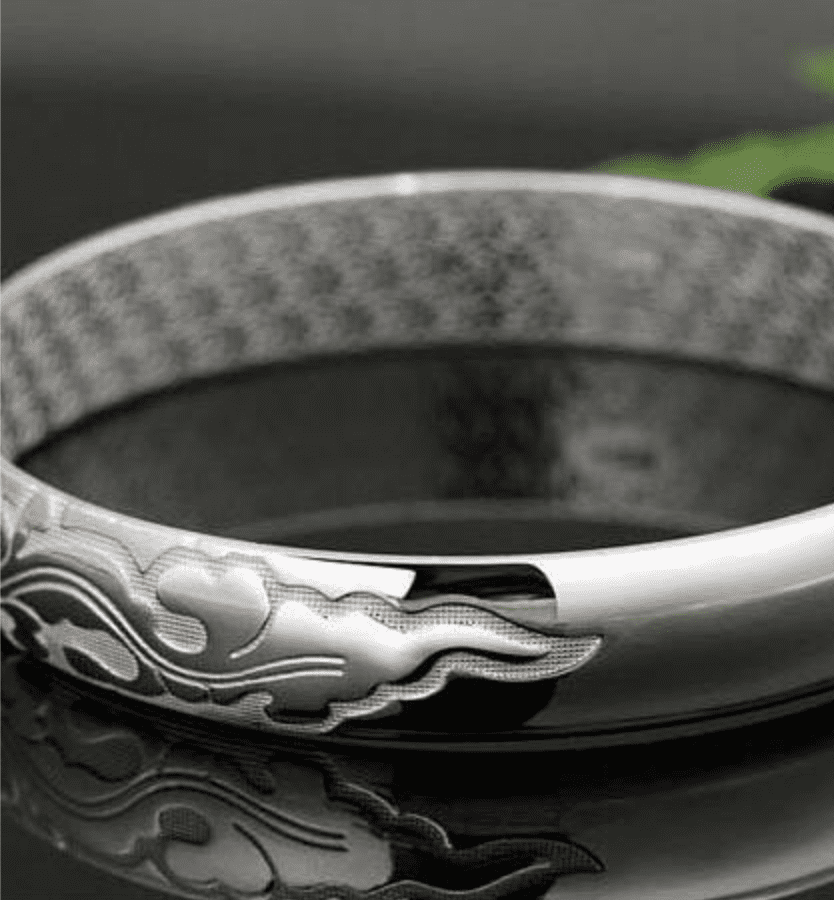 Scroll Carved Silver Cuff Bangle Bracelet for Women