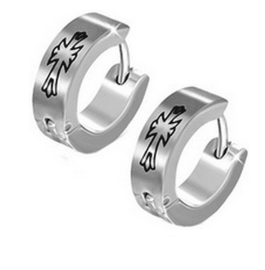 Thin Black Symbols Huggie Hoop Stainless Steel Earrings - Eight Designs