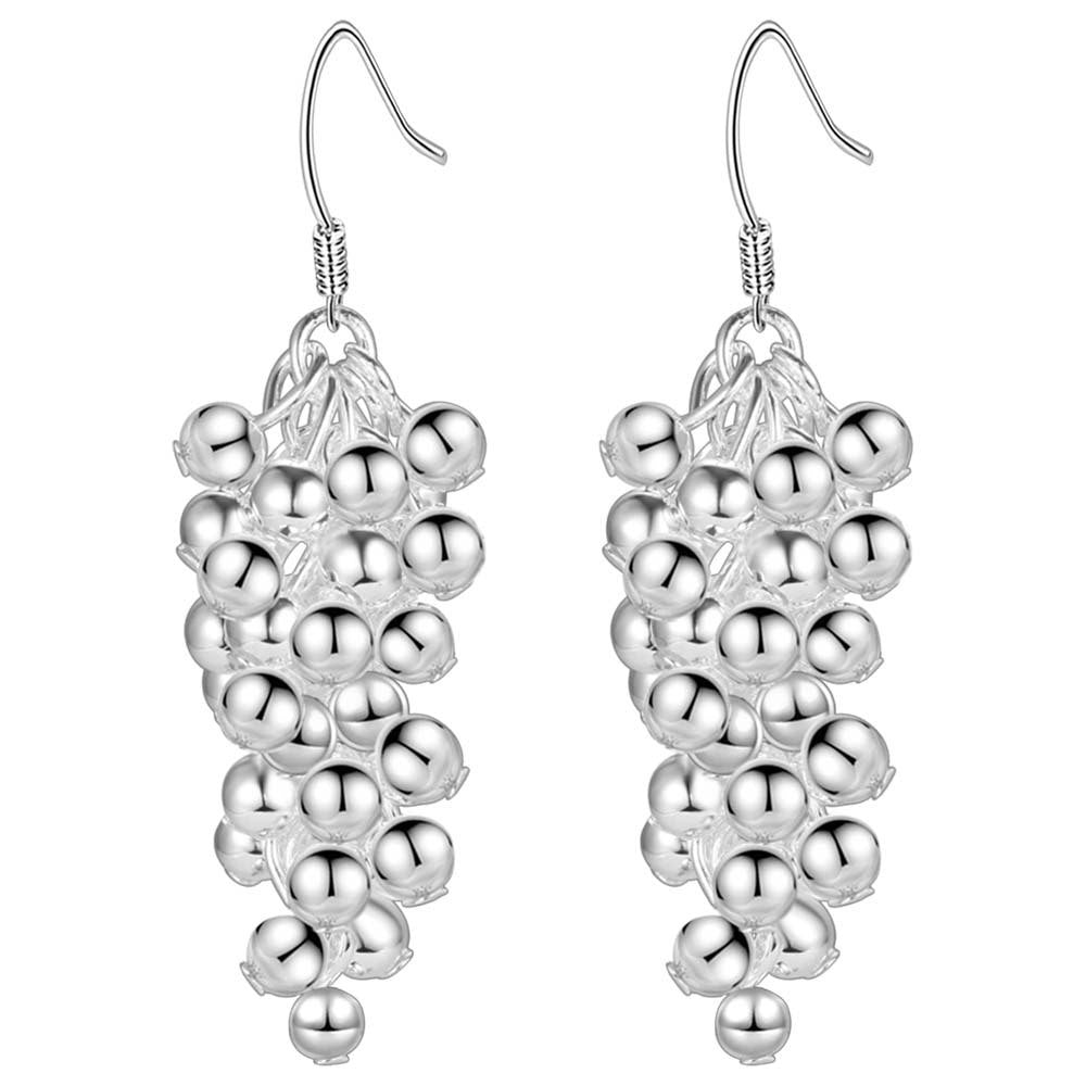 Tiny Dangling Grape Beads Silver Earrings For Woman