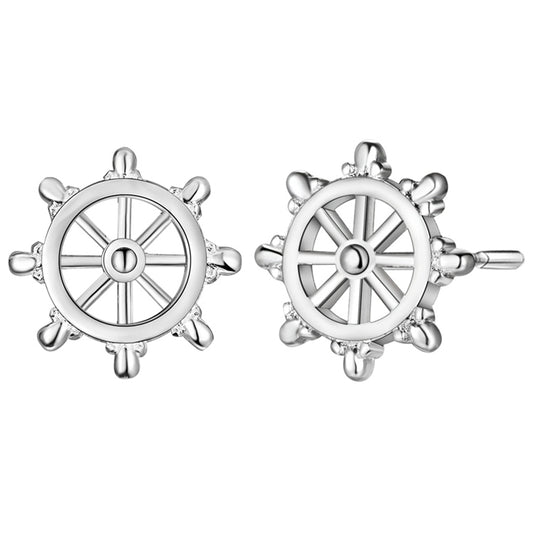 Ship's Wheel Silver Nautical Stud Earrings