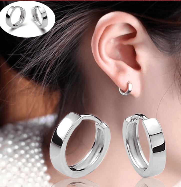 12mm Silver Huggie Hoop Earrings - For Men or Women