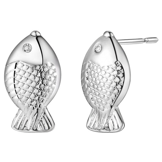 Nice Catch Silver Fish Stud Earrings