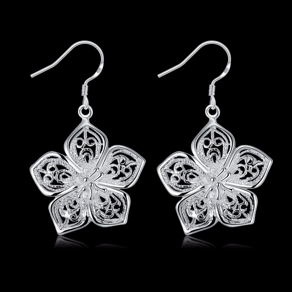 Silver Hibiscus Flower Earrings for Women