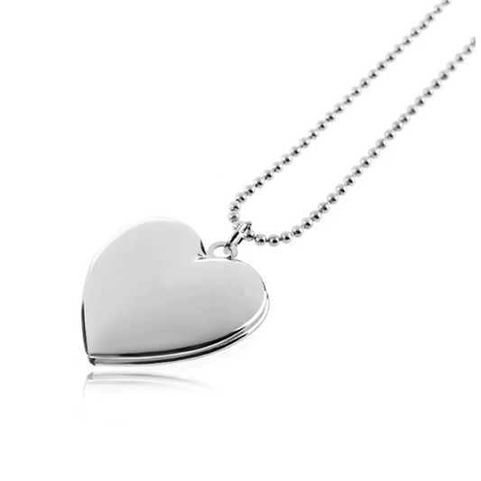 Adoration Engravable Smooth Heart Silver Locket Necklace for Women