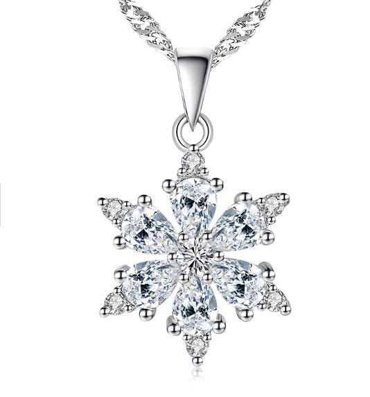 Snowy White Zirconia Snowflake Necklace
