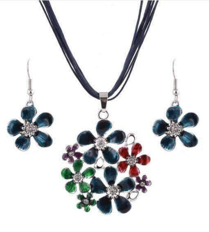 Spring Bouquet Enamel Flower Necklace and Earrings - In Three Colors