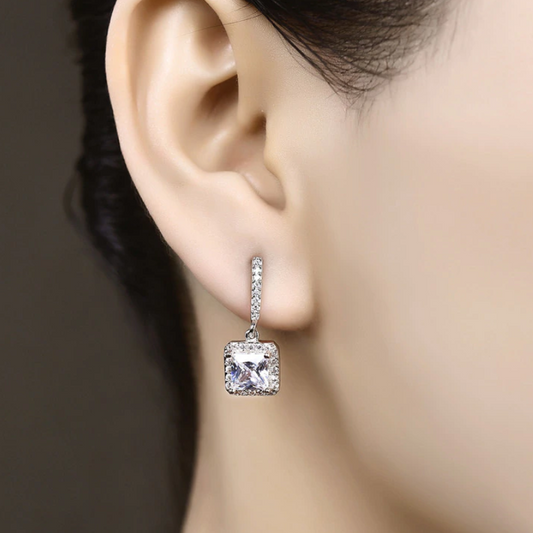 Soirée Princess Cut Halo Zirconia Earrings for Women