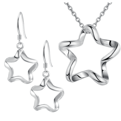 Swervy Star Silver Necklace & Earrings Set