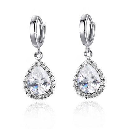 Teardrop Halo Zirconia Dangling Hoop Earrings for Women Special Occasions Wedding Bridal Holiday Birthday Anniversary