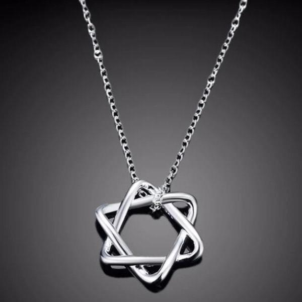 Thin Curves Star of David Sterling Silver Necklace for Women or Men