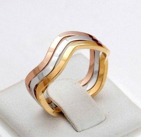 Wavy Tri-Color Stack 18K Gold Plated Everyday Rings Gold Plated for Woman