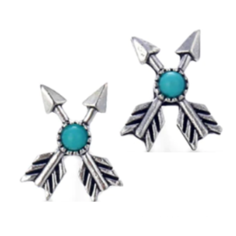 Crossed Arrows Totem Turquoise Stud Earrings
