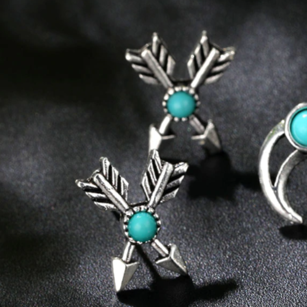 Crossed Arrows Totem Turquoise Stud Earrings