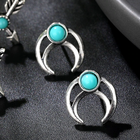 Crescent Totem Turquoise Stud Earrings