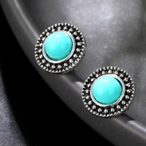 Sun Totem Turquoise Stud Earrings