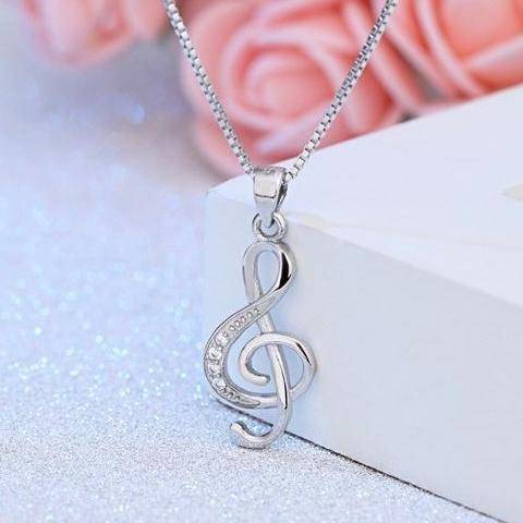 Musical Beginnings CZ Sterling Silver Treble Clef Necklace