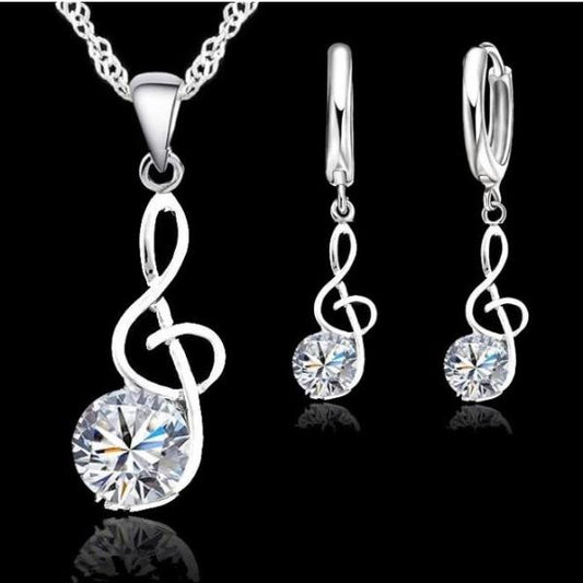 Symphony of Sparkle Treble Clef Necklace and Earrings Set