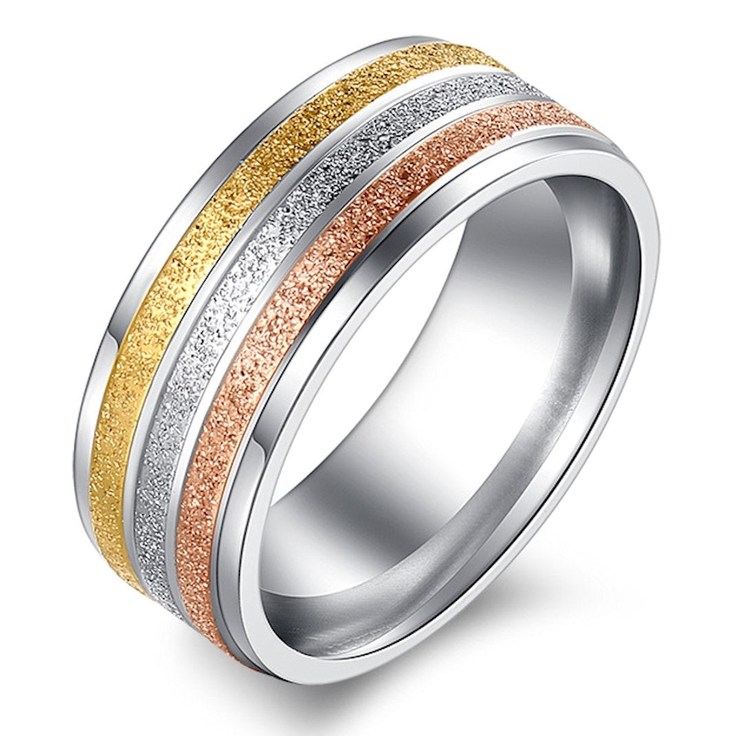 Tri-Color Striped 8mm Stainless Steel Band