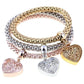 Filigree Heart Austrian Crystal Tri-Color Stretch Bracelet Set
