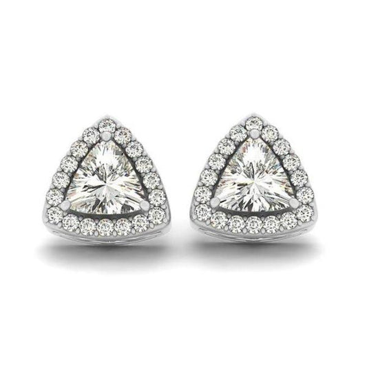 Tiana .42CT Trillion Cut Halo IOBI Simulated Diamond Stud Earrings for Woman