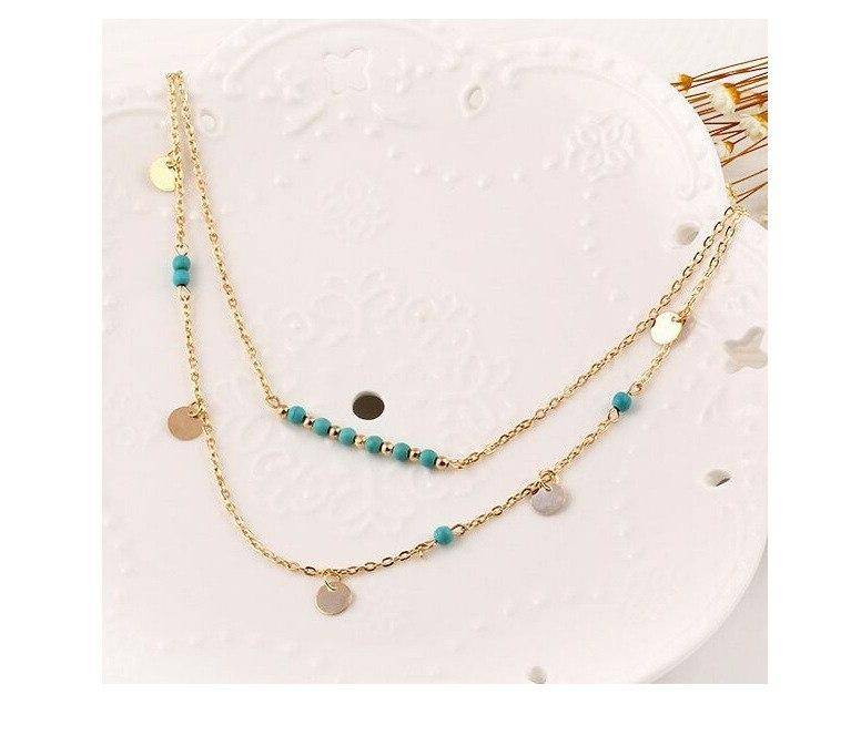 Turquoise Bead Double Layer Necklace for Woman Everyday Modern Wear