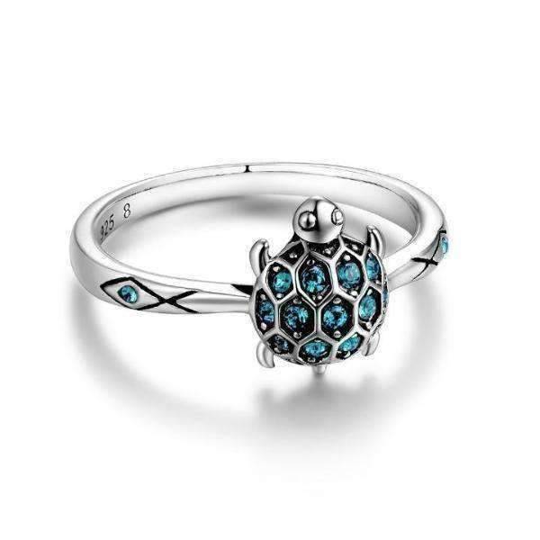Aquatic Delight Crystal Sea Turtle Sterling Silver Ring