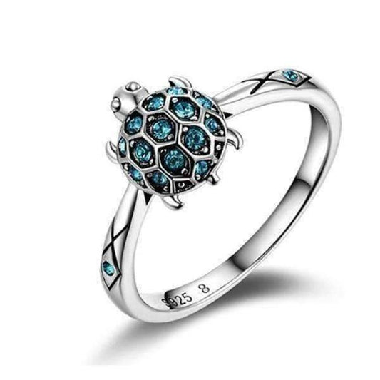 Aquatic Delight Crystal Sea Turtle Sterling Silver Ring