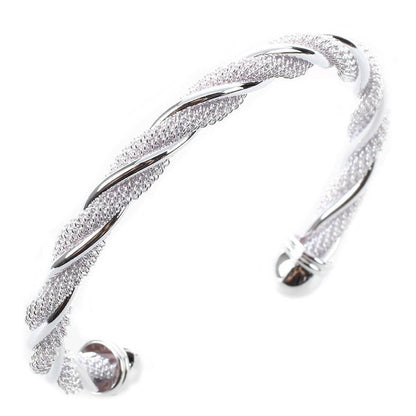 Twisted Mesh Silver Cuff Bracelet For Woman
