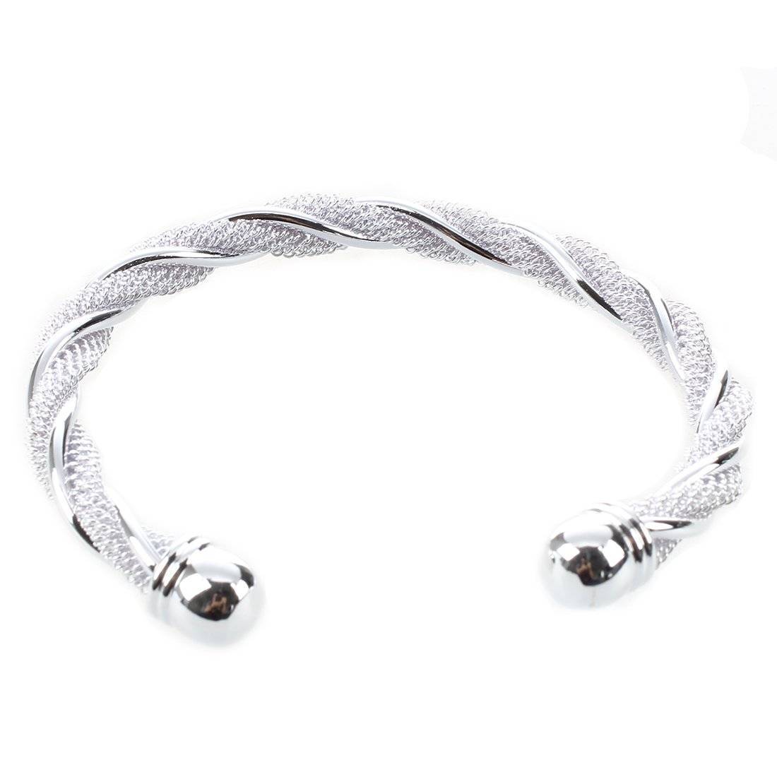 Twisted Mesh Silver Cuff Bracelet For Woman