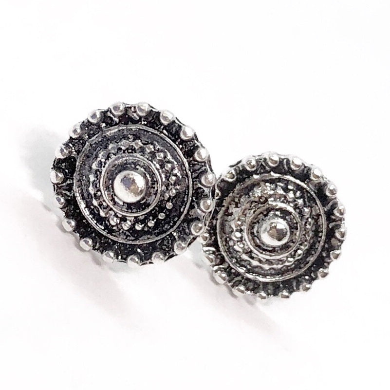 Bohemia Silver Shield Button Stud Earrings