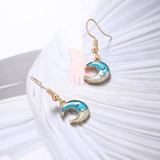 Very Turkish Gold Plated Enamel Crescent Moon Earrings for Woman