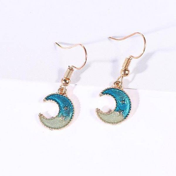 Very Turkish Gold Plated Enamel Crescent Moon Earrings for Woman