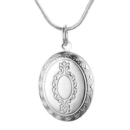Victorian Oval Etched Sterling Silver Locket Necklace For Woman Two Sizes