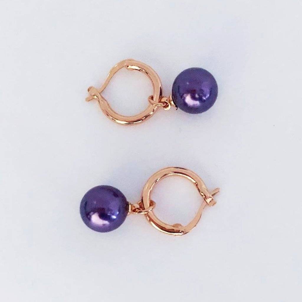 18K Gold Plated Moon Drops Pearl Bead Hoop Earrings In Four Colors For Woman