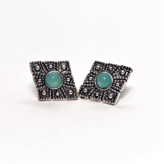 Romanesque Green Medallion Stud Earrings