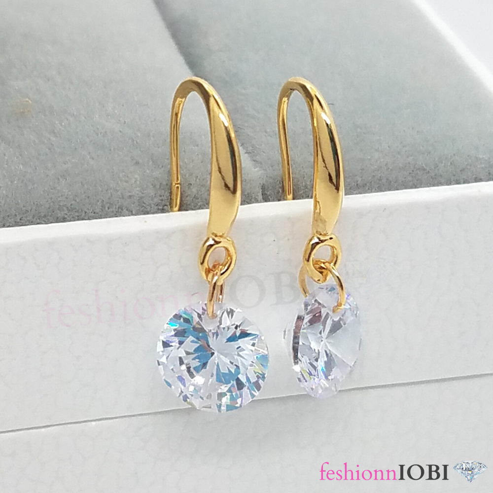 18K Naked IOBI Crystals Drill Sparkly Earrings for Woman in Yellow Gold, Rose Gold Everyday Wear or Special Occasion Birthdays Holiday Gift