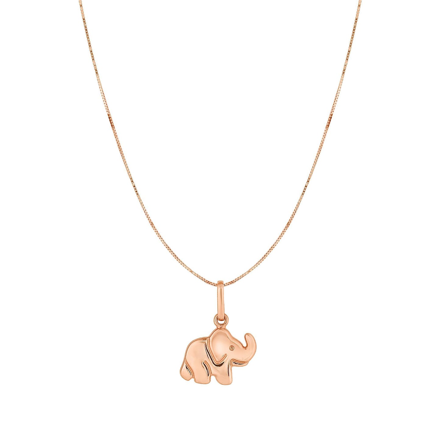 Elephant 10K Gold Rose Shiny Pendant Necklace 18 inches Box Chain For Woman