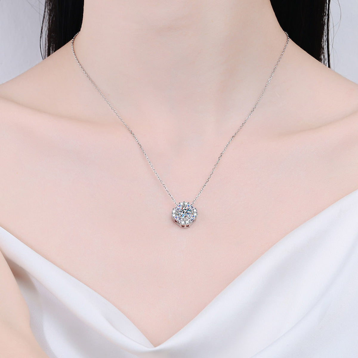 925 Sterling Silver Square Shape Moissanite Pendant Necklace