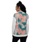 Women Bomber Jacket With Pockets Zipper Premium Quality Tropical Hibiscus Palm Leaves Design by IOBI Original Apparel